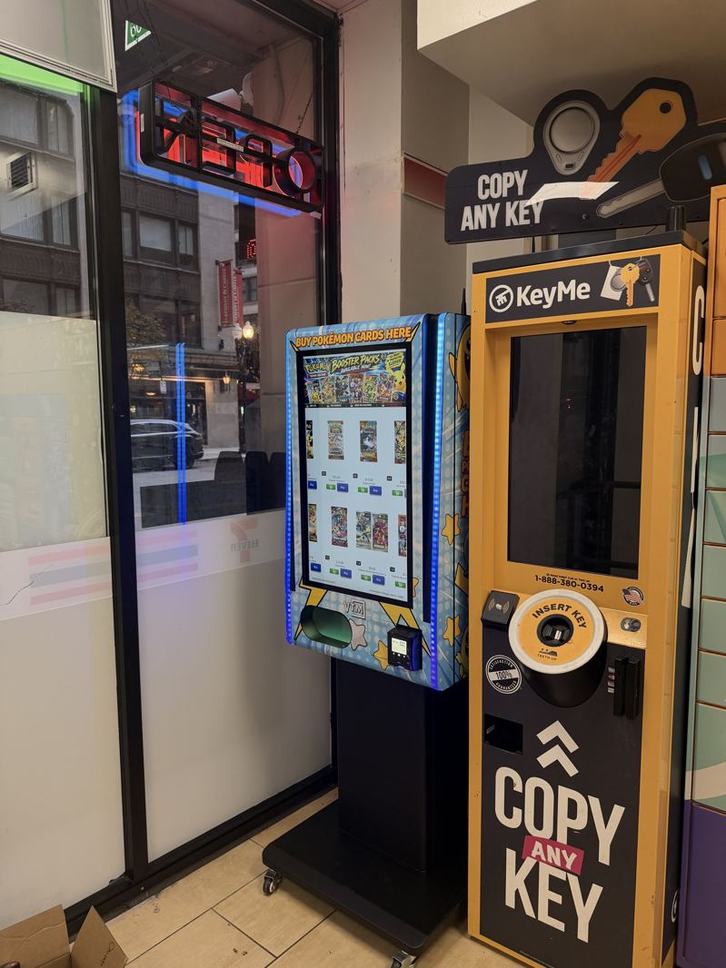 Floor kiosk next to a key-copy machine in a convenience store