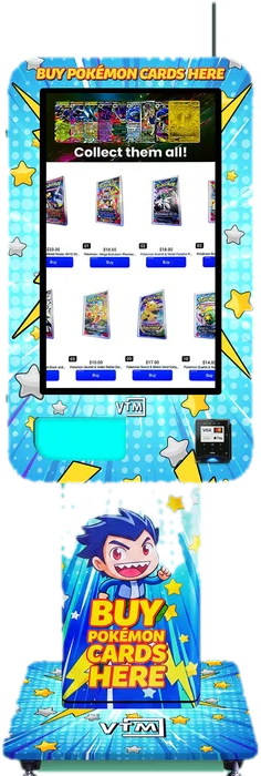 Touchscreen kiosk on a slim pedestal stand